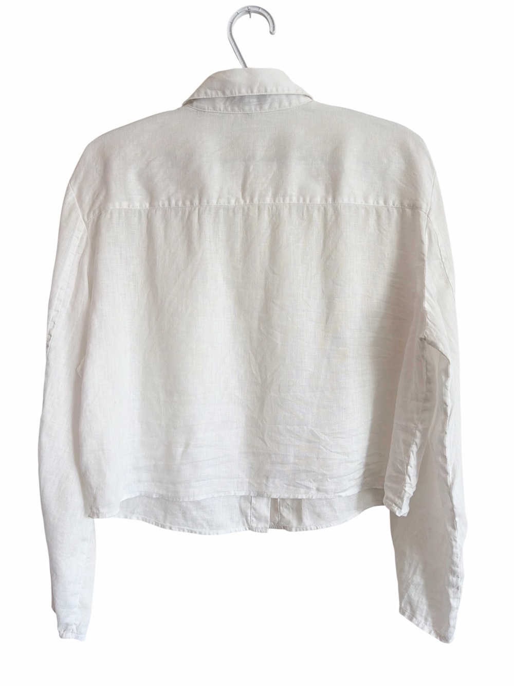 Theory Cropped White Button-Down Shirt in Relaxed Linen Size Large - Picture 5 of 11